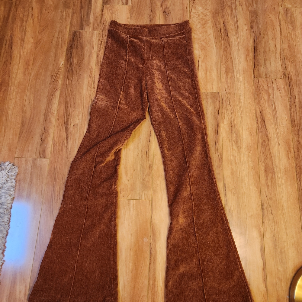 Brown Velvet Flared Pants